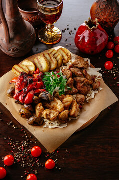 A rustic feast of grilled meats and vegetables