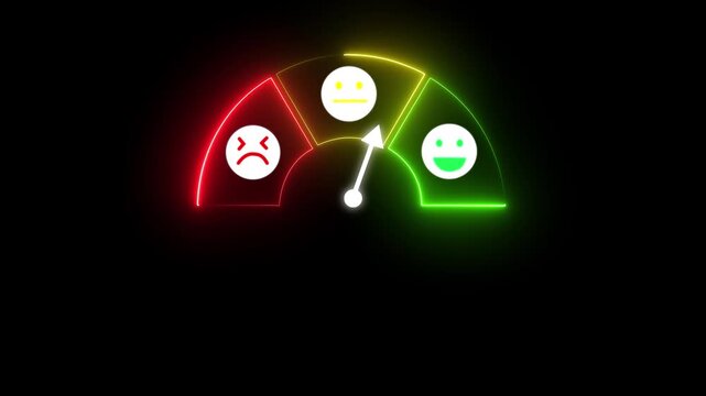 Neon feedback scale while user submits review, representing digital satisfaction, trust evaluation, customer experience, and online service quality analysis