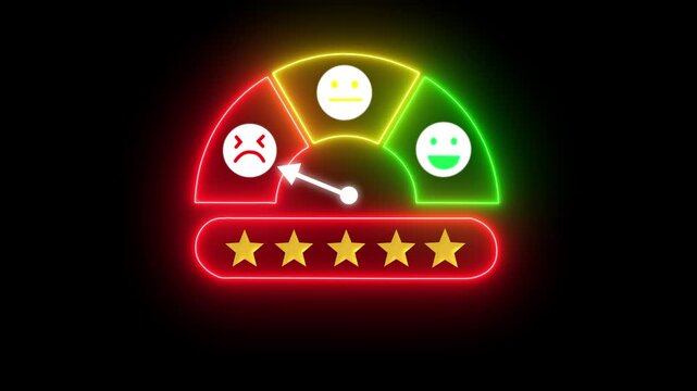 Feedback scale and five star rating system while user submits review, representing digital bad, trust evaluation, customer experience, and online service quality analysis. 4k video