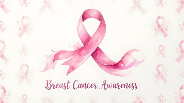Breast cancer awareness month pink ribbon symbol for support and research