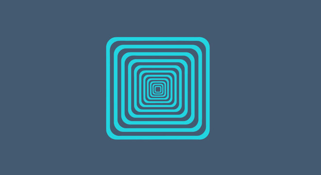 Concentric turquoise squares, nested within each other, against a dark grey background. Simple, abstract