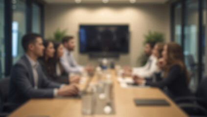 Fototapeta premium Generative AI depicts a business meeting with professionals seated around a conference table
