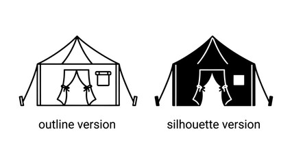 Tent Outline and Silhouette: A visual representation of a tent presented in both outline and silhouette forms, ideal for graphic design and camping themes. © Nadim