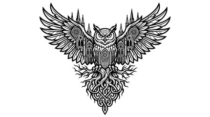 Fototapeta premium Detailed Owl Illustration with Intricate Patterns.