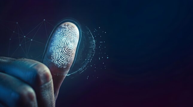 Biometric fingerprint scanner scanning thumb for cyber security authentication and digital identification access