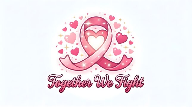 Breast cancer awareness month pink ribbon with hearts support fight cancer