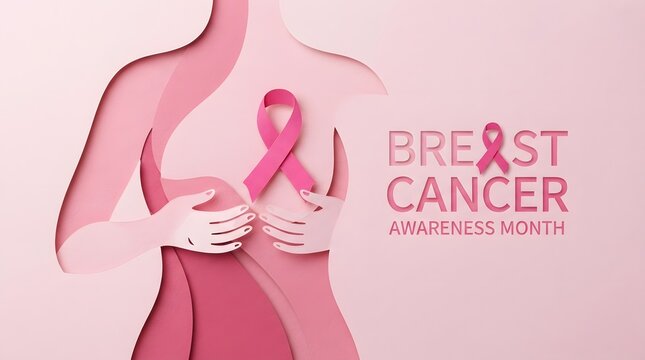 Breast cancer awareness month pink ribbon female silhouette support hope prevention
