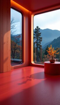 Soft maple interior accents creating a tranquil amber light scene on premium ruby red matte surface