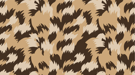 Seamless abstract animal-inspired camouflage pattern featuring bold jagged brushstroke shapes in beige, tan, cream, and dark brown tones. © AI illustration 