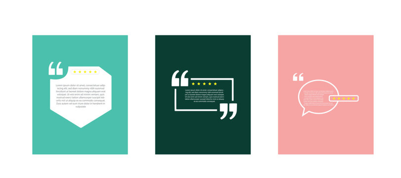 Modern Customer Testimonial Social Media Post Template Set with Quote Frame, Speech Bubble and Five Star Review Vector Collection