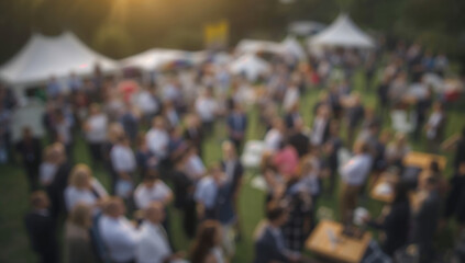 Obraz premium Generative AI depicts a lively outdoor festival filled with crowds and tents