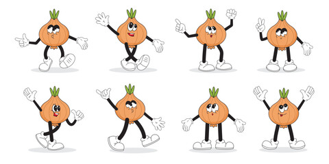 Naklejka premium Onion Flat Vector Illustration with Cartoon Vegetable Poses