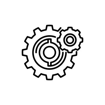 ine icon representing interlocking gears, symbolizing manual gearbox, gear ratio, transmission, and mechanical rotation.
