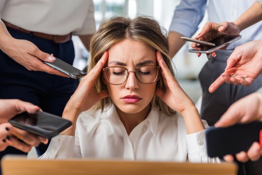Exhausted Businesswoman Facing Constant Work Demands