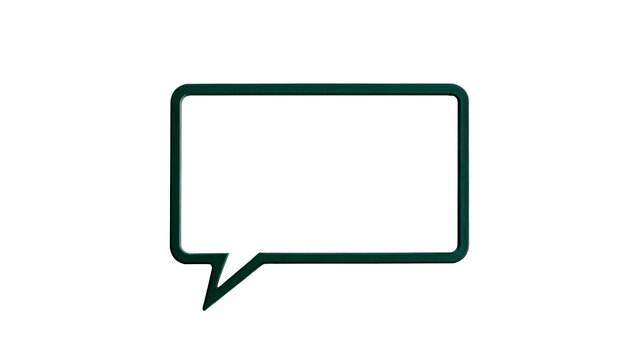 Dark green blank rectangular speech bubble notification card isolated on transparent background