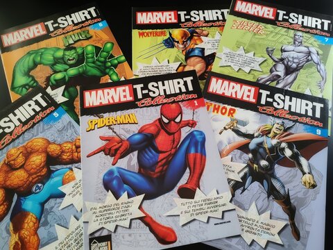 Rome, Italy - July 16, 2026, a series of inserts from Hobby e Work Italiana Editrice Italiana on superheroes, created by the Marvel publishing house, featuring Spider-Man.