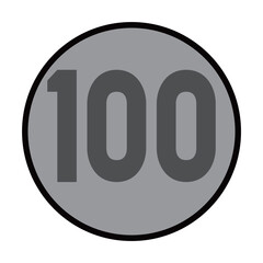 Obraz premium 太い黒枠とグレーの丸に100の数字が書かれたシンプルな硬貨風アイコン