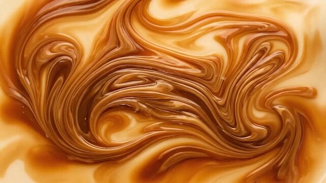 A smooth swirl of creamy liquid caramel and milk blending together