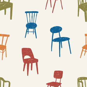 Hand drawn retro chair vector illustration. Vintage print in doodle style. 