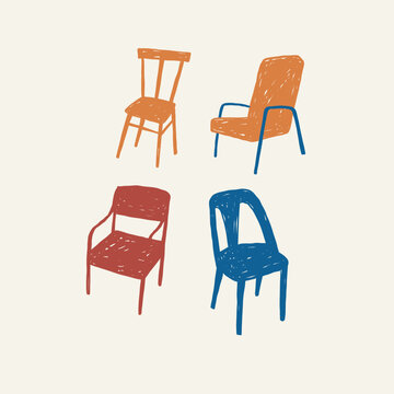 Hand drawn retro chair vector illustration. Vintage print in doodle style. 