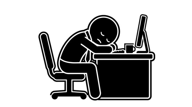 Tired employee sitting at desk.