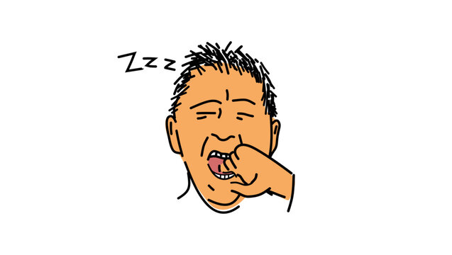 Man yawning while covering his hand, color vector illustration