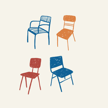 Hand drawn retro chair vector illustration. Vintage print in doodle style. 