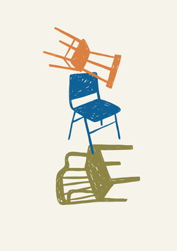 Hand drawn retro chair vector illustration. Vintage print in doodle style. 