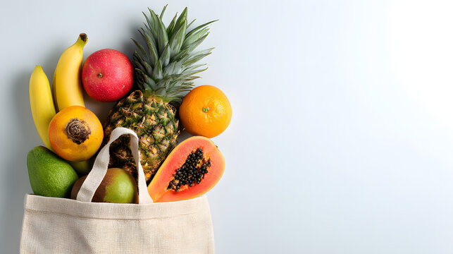 Fruit and bag elements on a plain background; elements for product advertisements.