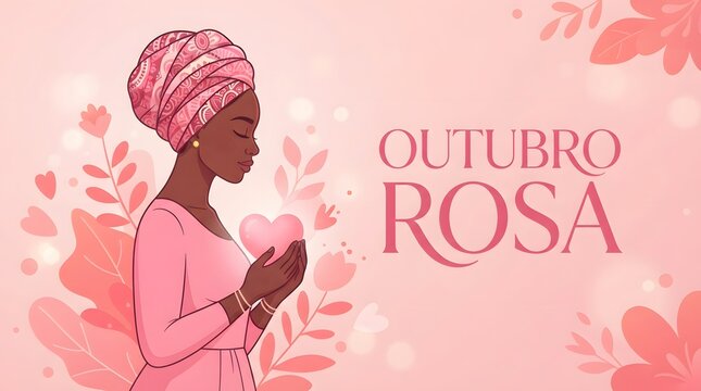 Breast cancer awareness month pink ribbon illustration for outubro rosa