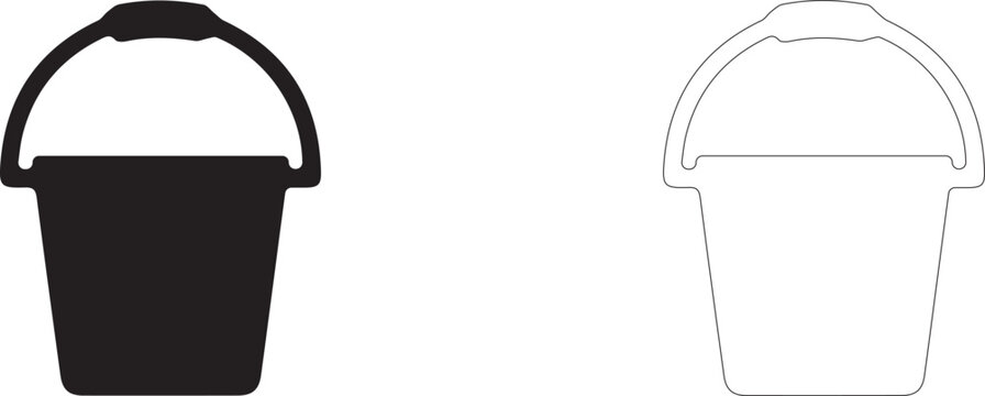 Household plastic bucket vector icon filled and outline, wet room cleaning and floor mopping symbol.