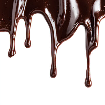 An element of melting, dripping chocolate set against a plain, solid background; an element for product advertising.