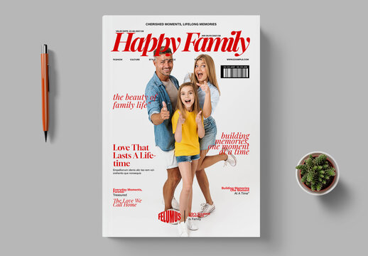 Happy Family Magazine Cover Template With Modern Editorial Layout