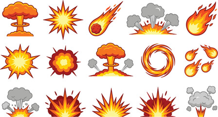Cartoon Explosion Blast Effects Fire and Smoke Vector Element Set © ARIFUL