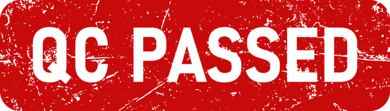 QC passed red grunge rubber stamp icon mark isolated for quality control product inspection approval standard certification.