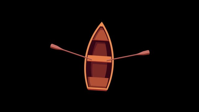Flat Design **Top View Wooden Boat Rowing** Animation **Alpha Channel** Loop 4K