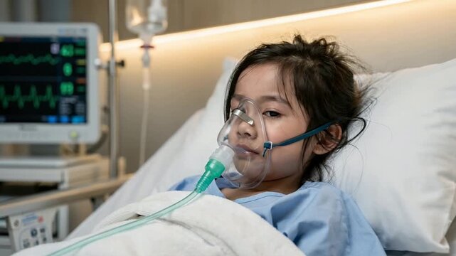 Young Child Receiving Oxygen Therapy in Hospital Bed