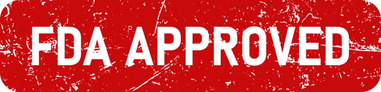 FDA approved red grunge rubber stamp icon mark isolated for medical drug food certification packaging sticker.