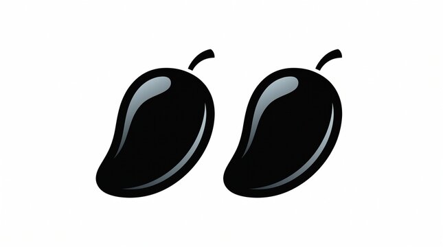 Minimalist mango silhouettes glowing softly, paired in symmetry, modern logo concept, sleek design, tropical essence, vibrant identity, timeless simplicity.