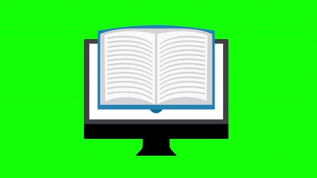 Open Digital Book on Computer Screen Online Learning Animation 
