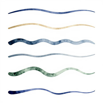Decorative wavy watercolor lines and abstract borders set