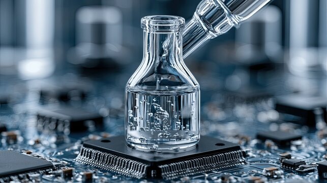 Biosensor technology on a microchip. Medical diagnostic testing with advanced lab equipment.
