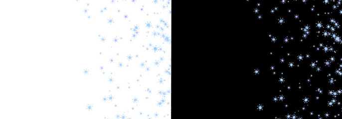 Winter falling stars, snowflakes side border isolated on transparent background. Seasonal winter snowfall or frost frame overlay for cards, flyers, and banners © Iryna