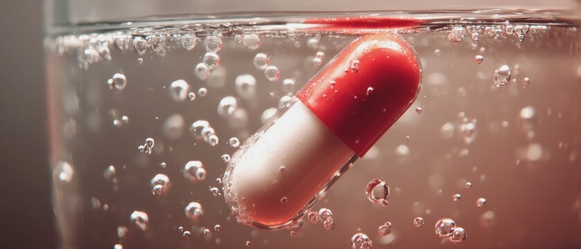 Pill dissolving in effervescent water.