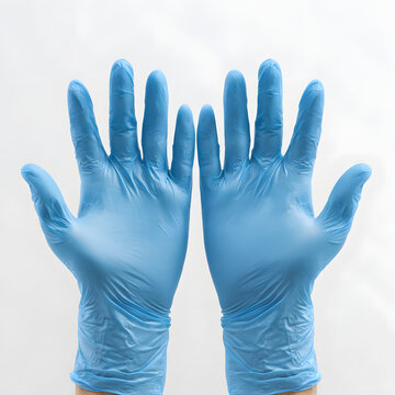 Blue medical glove element on a plain background; an element for product advertising.