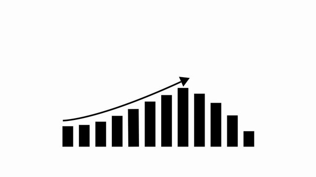 Business growth concept in graph chart showing marketing sales profit increasing to future target. business graph success animation arrow on black background 4k video white alpha channel.