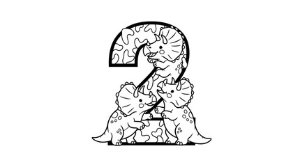 Number two with cute triceratops for children coloring © jepri