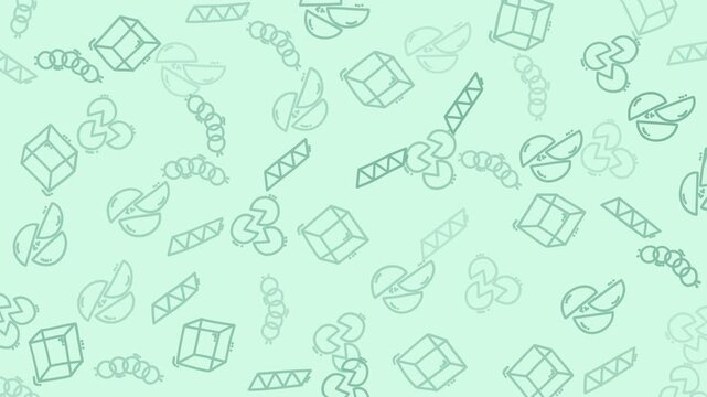 Green geometric cubes on soft pastel colored background create abstract patterns suitable for fortune cookie packaging design or abstract backgrounds.