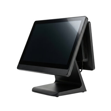 Modern black pos terminal system isolated on transparent background