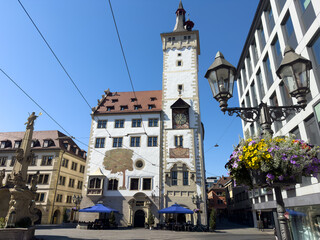 Fototapeta premium View of Wuerzburg Old Town with the Ratskeller, Franconia, Bavaria, Germany